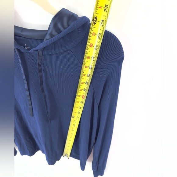 Cozy Earth Womens Bamboo Rib Knit SET Hoodie Wide Leg Pants Size S/M Navy Blue - Picture 13 of 16